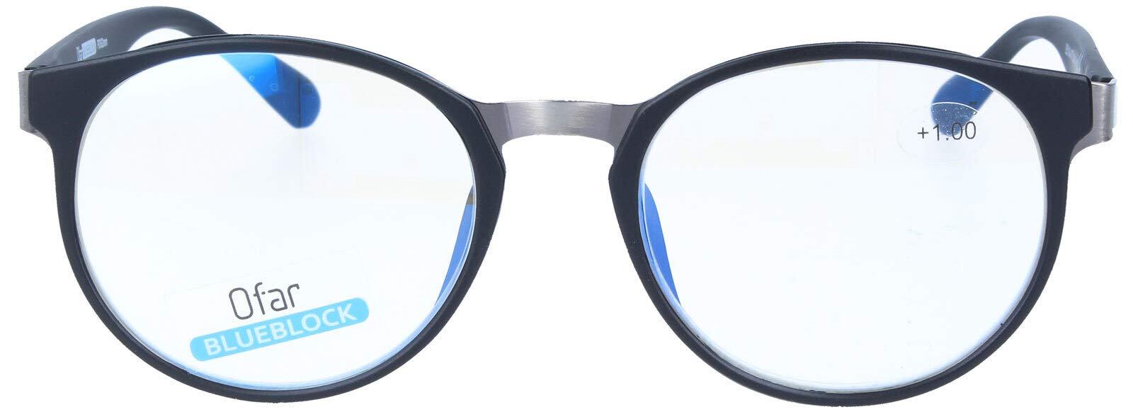 Eleganckie okulary do czytania z tworzywa sztucznego z praktycznym blokerem niebieskiego i twardym etui na okulary w kolorze czarnym + 3,50 dpt