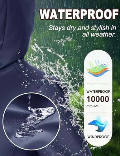 Vancavoo Wintermantel Damen Winterjacke Warm Gefüttert Wasserdicht Atmungsaktiv Regenmantel Übergangsjacke Winter Windbreaker Jacke Mantel Outdoorjacke mit Kapuze,Marineblau,L