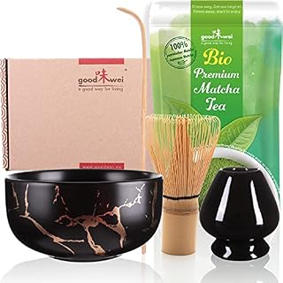 Zestaw do herbaty matcha z miotłą, miotłą do herbaty i japońską herbatą w proszku Bio Matcha wzór marmurowy (czarny)