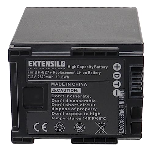 EXTENSILO 1x batteria sostituisce Canon BP-827, BP-820, BP-828, 2740B002 per videocamera camcorder (2670mAh, 7,2V, Li-Ion)