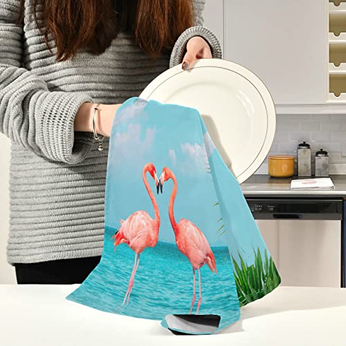Kigai Pink Flamingos Kitchen Towels 18X28 Inch Ultra Soft Absorbent Quick Drying Kitchen Dish Towels Washable Cleaning Cloths Hand Towels Tea And Bar Towels, 1 Pack #TOP5