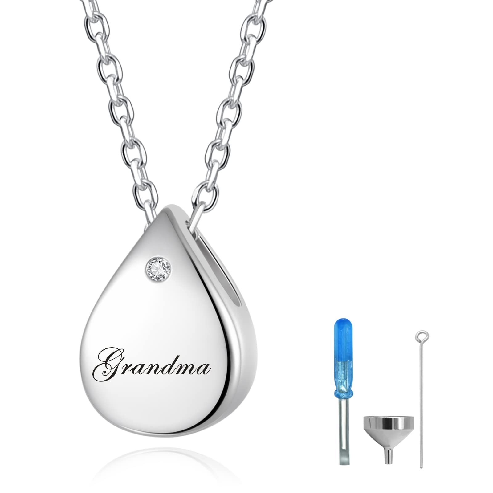 925 Sterling Silver Urn Cremation Ashes Memorial Keepsake Teardrop Eternity Memorial Pendant Mom Dad Jewelry for Women