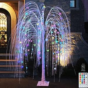Pooqla 240 LED 5FT Colorful Lighted Willow Tree, RGB LED Tree with Remote, Willow Tree with Multicolored White String…