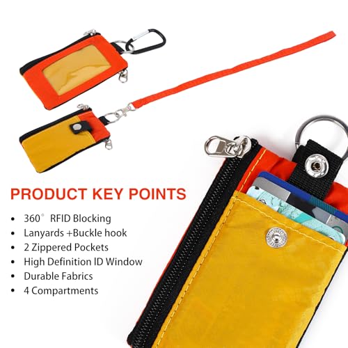Image of MASAPHlL Small Lanyard Wallet for Women /Men with RFID Blocking ID Card Wallet, Minimalist Nylon Zipper Pouch, Travel Neck Wallet with Keychain, ID Window for Card,Coin,Cash (Tangerine+Orange)