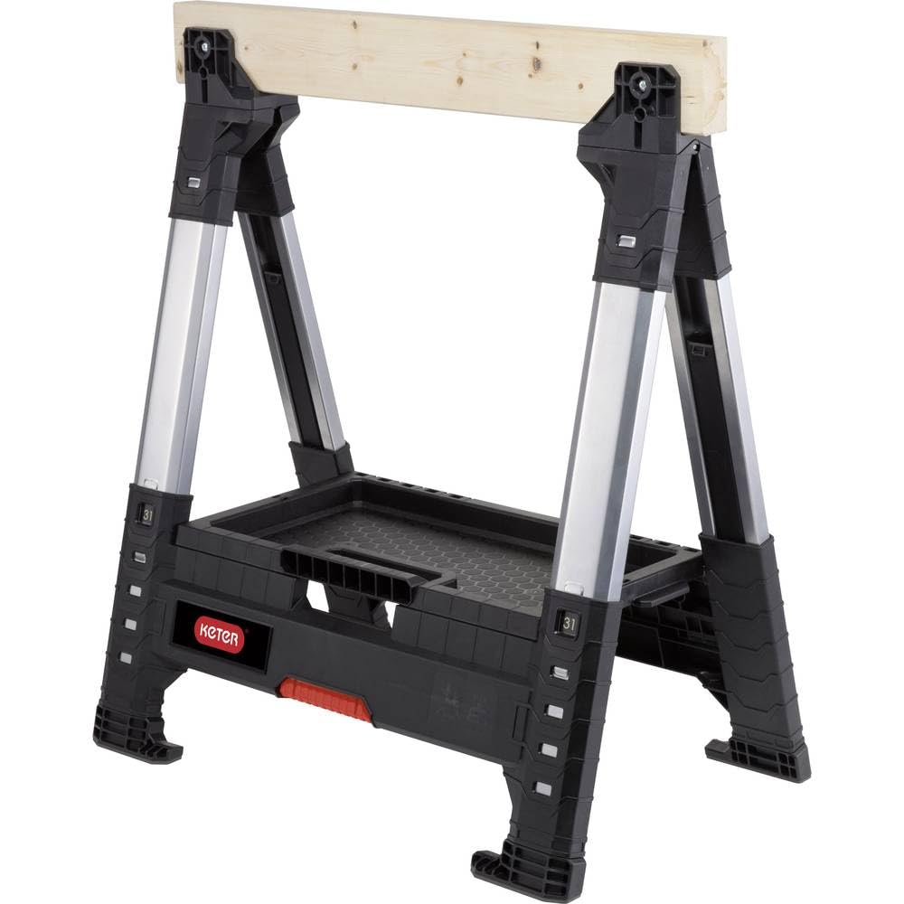 Keter ROC Lumber Jack 238271 professioneller Saegebock, Arbeitsbock hoehenverstellbar (78-99 cm) bis 1360kg belastbar, klappbar, 1 Stück Unterstellbock