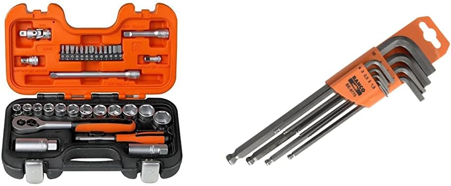 Bahco S330 Socket Set 34 Piece 1/4 and 3/8 Square Drive & 9770 BE-9770 1.5-10mm Hex Key Set