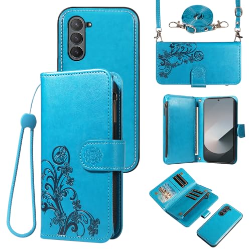 Étui pour Samsung Galaxy Z Fold 6 5G Asuwish avec portefeuille amovible et bandoulière fleurie