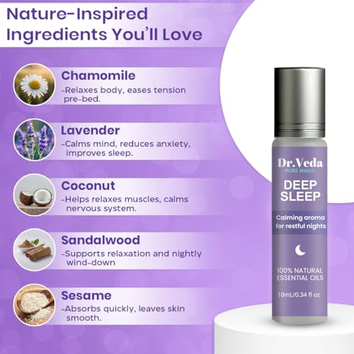 Image of Deep Sleep Roll-On - Calming Aroma for Restful Nights & Relaxation | Sleeping Aid Helps Improve Sleep with Lavender, Chamomile, Sandalwood, Coconut & Sesame Oils | 100% Natural Essential Oils, 10 ml (Pack of 1)