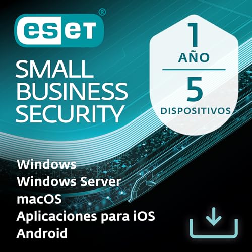 ESET Small Business Security | 5 dispositivos | 1 año | Antivirus, banca segura, navegación segura, cortafuegos, VPN, datos seguros, servidor protegido | Descarga digital