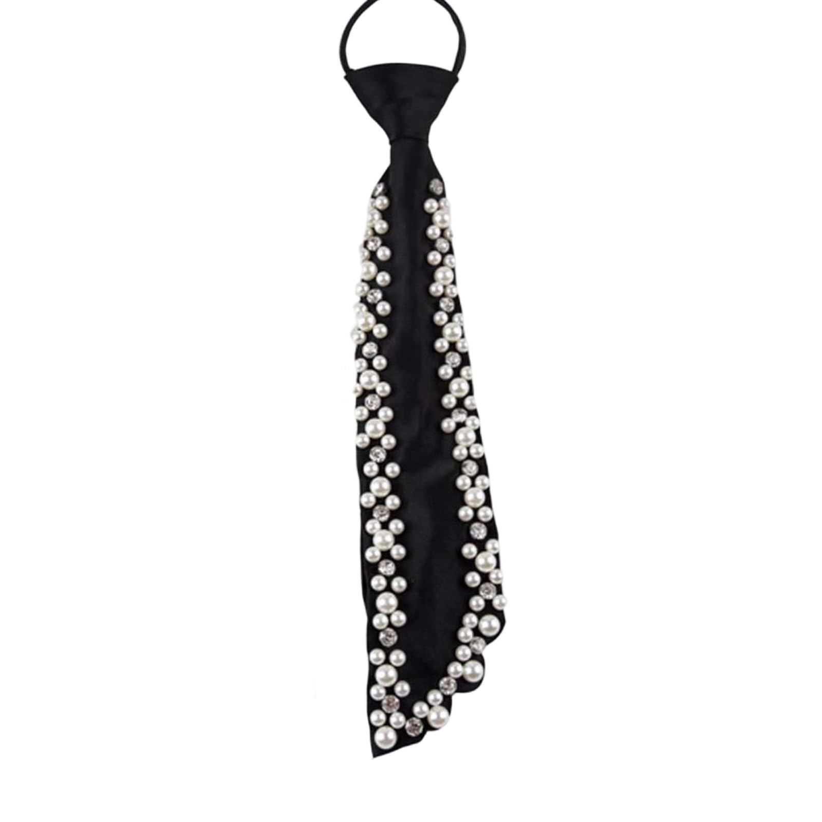 MICFENY Elegant Imitation Pearls Accent Necktie Lightweight Wrinkles Resistant Polyester Suitable For Meetings And Casual Occas