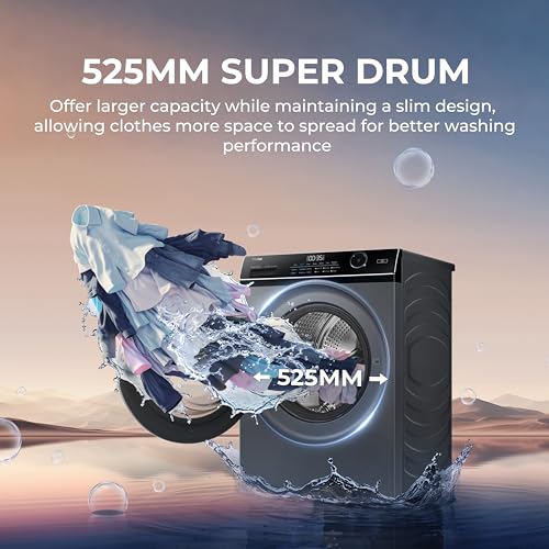 Image of Haier 10Kg, 5 Star, AI Smart Wash, Hygiene Refresh with Inbuilt heater, 525 mm Super Drum, Direct Motion Motor, WiFi Fully Automatic Front Load Washer (EFL120-DM14IEIS8U1 | Dark Jade Silver)