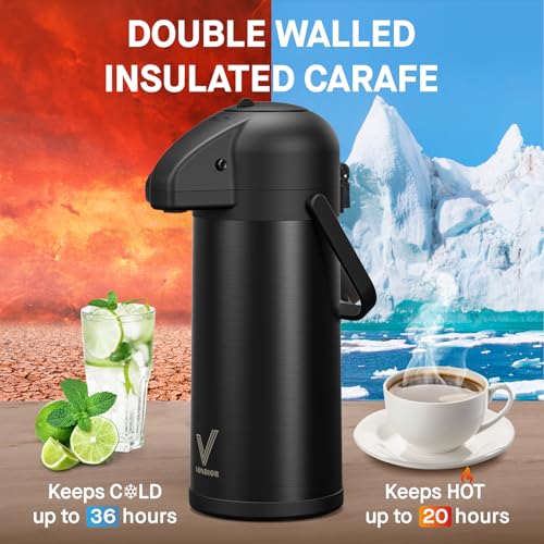 Airpot Coffee Carafe for Keeping Hot - 102 OZ/ 3.0L Coffee Dispenser with Pump - Insulated Stainless Steel thermal carafe for Hot Drinks Water Tea Chocolate - Hot Beverage Dispenser for Parties by VONDIOR - Image 2