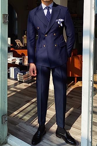 Men's Uniform Suit 2-Piece Double Breasted Jacket Formal Wedding Prom Classic Fit Tuxedos2