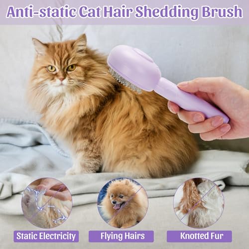 Image of Self-cleaning Cat Steam Brush, Rechargeable Anti-static Pet Steam Brush with 30ml Tank for Loose Hair Cat, Dog(Purple)