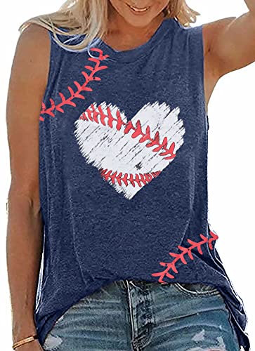 Baseball Tank Tops Women Baseball Heart Print Shirt Funny Play Ball Tank Casual Sleeveless Vest Summer Graphic Tee Top - Main Image