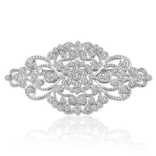 TongXin Crystal Rhinestone Flower Brooch Pin for Women Wedding Bouquet Brooch Gift Bridesmaid Party Jewelry for Family (Sliver)