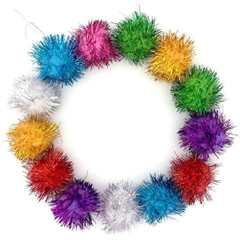 Loving Basso Assorted Color Sparkle Balls for Cats,My Cat's All Time Favorite Toy,1.5 Inches Large Pom Pom Cat Toy,20 Pack Cover