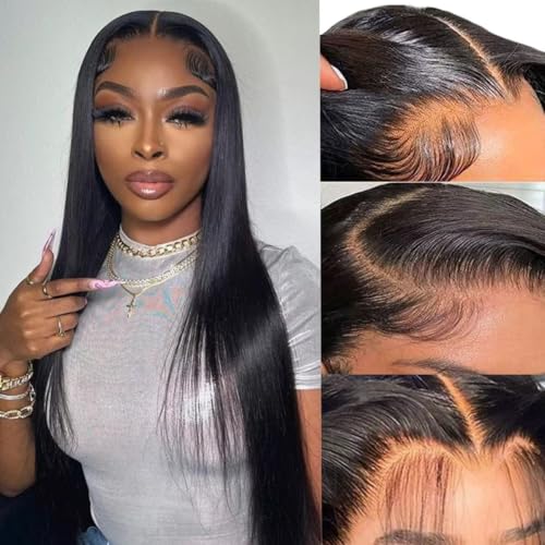 LAPONDAI 26 Inch Straight Wigs Human Hair 200 Density 13x6 Lace Front Wigs Human Hair Pre Plucked HD Transparent Lace Frontal Wigs for Women Glueless Wigs Human Hair Natural Color