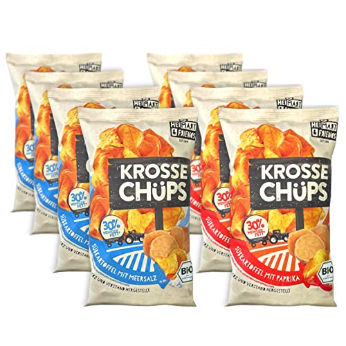 HeiMart & Friends Krosse Chüps | Bio Süßkartoffelchips Meersalz Paprika Mix | 8er Mix-Box | Bio, vegan, glutenfrei, regional | 8 x 60g Cover