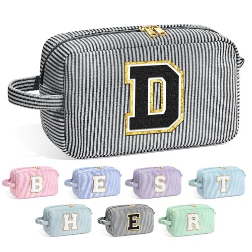 Image of YOOLIFE Birthday Gifts for 6 7 8 9 10 11 12 13 14 15 Year Old Teen Girl - Initial Makeup Bag Letter Toiletry Pouch Cosmetic Case, Personalized Teen Girl Gifts Trendy Stuff Party Favor, Black D
