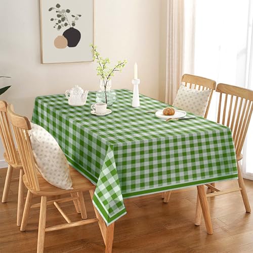 Image of Classic Green and White Checkered 4 /6 Seater Table Cloth /Cover, 52 x 72 Inch, Buffalo Plaid Pattern, Rectangle Dining Table Cover