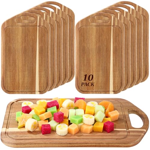 Juego de 10 tablas de cortar de madera Acacia con mango miniatura 1