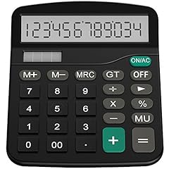 Helect Taschenrechner Standard Tischrechner 12-stelliger Dual-Power (Solar und Batterie) Tischrechner, Schwarz