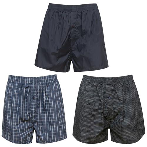 Generic Men's Navy and Black Cotton/Polyester Blend Boxer Shorts 3 Pack, XL, Navy, Black, White