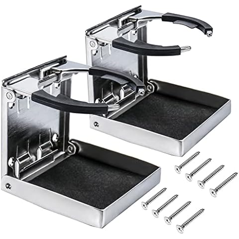 XinKunmarine 2PCS Boat Cup Holder,Stainless Steel Adjustable Holder for Cup Bottle Beverage,Folding Drink Holders for Marine Boat,Pontoon Boat,Truck,RV,Yacht Cover