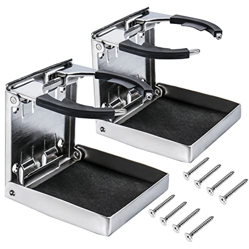 XinKunmarine 2PCS Boat Cup Holder Stainless Steel Adjustable Holder for Cup Bottle Beverage Folding Drink Holders for Marine Boat Pontoon Boat Truck RV Yacht