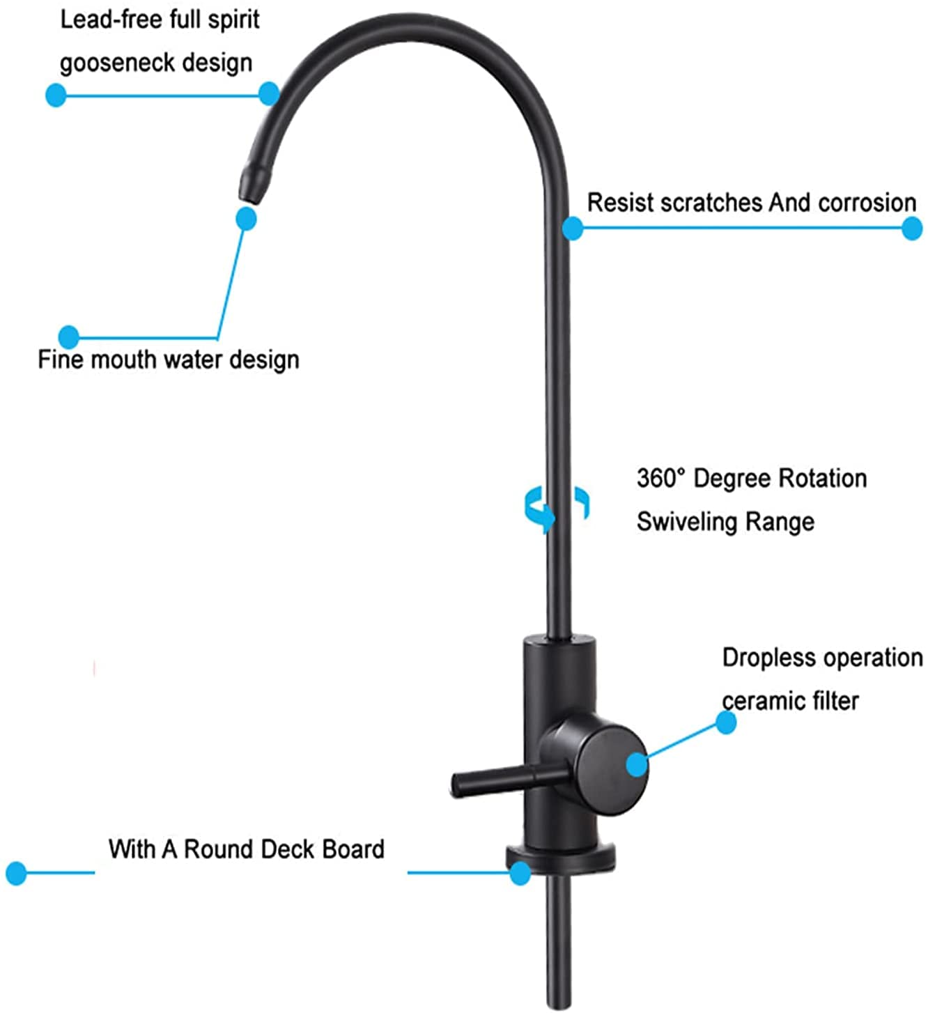 Grifo de Osmosis Inversa, UCMDA Grifo de Cocina para Acero Inoxidable, Giratorio 360° Grifo de Osmosis Inversa con adaptador de 4 Grifo se Adapta a La Mayoría de Las Unidades de Osmosis Inversa, Negro