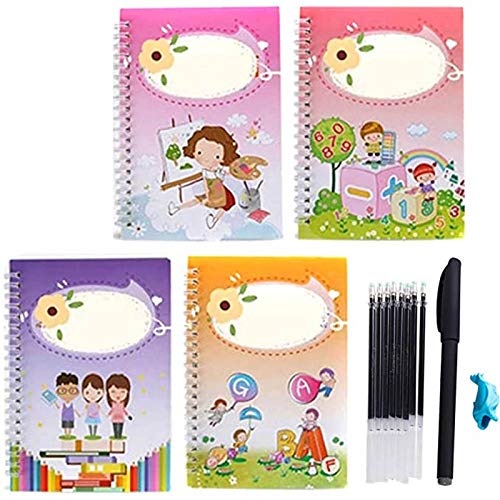 Alphabet Handwriting Practice Workbook for Kids, English Handwriting Pen Copybook Set for Kid Magic Calligraphy Reused Handwriting 4 Copybook with 1Pen 1Penholder 8 Refills