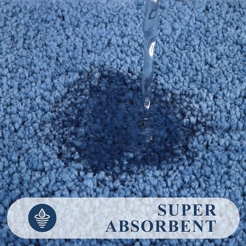 Pauwer Blue Microfiber Bath Mat Set 2 Pieces Non Slip Absorbent Pedestal and Bath Mat Set Machine Washable 53 x 86 cm Bath Rug with 50 x 50 cm U-shaped Toilet Contour Rug for Bathroom - Image 4