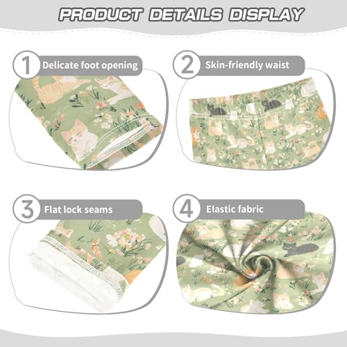 Cat Flowers Pattern Girls Leggings Kids Yoga Pants Athletic Tights Pants 4-10 Years3