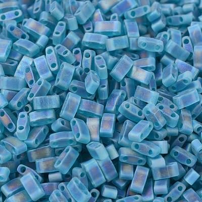 5 g Miyuki Tila-Half Tila-Quater Tila 2-Hole Beads, Size Half Tila 5 x 2.3 mm, Trans Rainbow Frosted Teal (# 2405FR), Japan, Glass