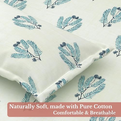 Image of Jaipur Weaves Cotton King Size Bedsheet 108x108 Super King, 100% Pure Cotton Bed Sheet with 2 Pillow Covers, 240 TC Soft Breathable Floral Design Bedding - (Spring Tulips Green, Super King)