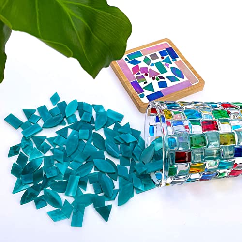Litmind Turquoise Stained Glass Mosaic Tiles Kit For Crafts - 240 Pieces, 5 Shapes Mixed (Rectangle, Triangle, Rhombus, Square, Leaf) - Ideal For Mosaic Making Projects And Beginners #TOP2