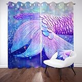 Wlujhia Gardinen küche Meerjungfrau Schwanz Vorhänge 213 x 132 cm mit Ösen 2er Set Fischschuppen Vorhang Blickdicht Thermovorhang Kälteschutz Akustikvorhang für Schlafzimmer