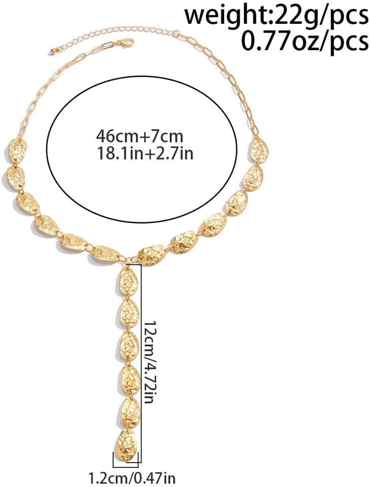 Gold Chunky Y Hammered Irregular Lariat Necklace for Women,Boho Organic Textured Matte Drop Statement Choker Necklace Minimalist Fashion Jewelry Gifts