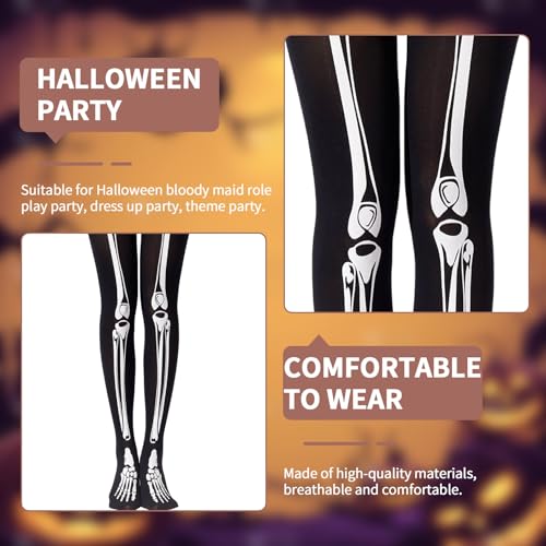 Skeleton Tights,Black Halloween Tights for Women UK,White Skull Patterned Leggings Tight Socks Kids Stockings Lace Pantyhose Funky Gothic Costumes,for Girls Ladies Womens Witch Outfit Accessories - Image 3