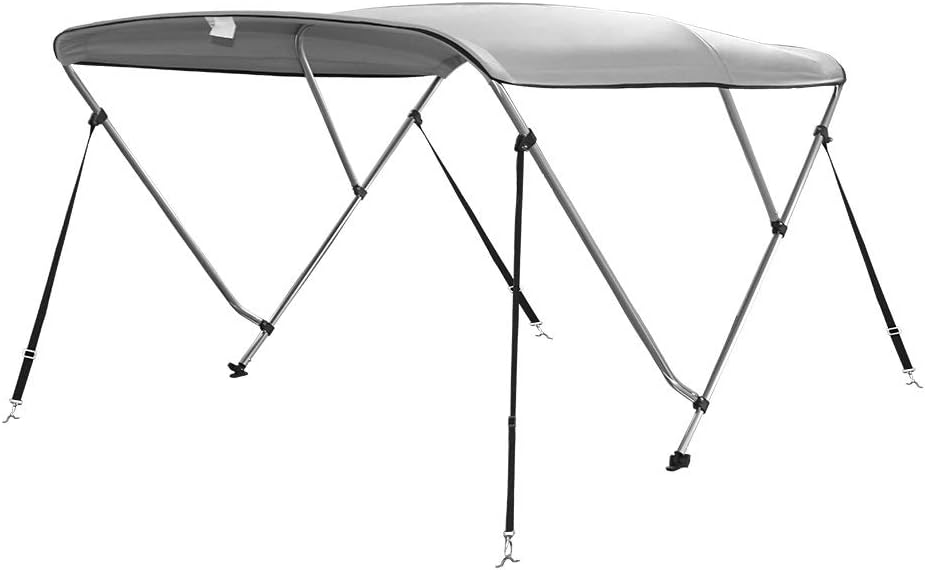 Seamander 3-4 Bow Bimini Boat Top Cover,Boat Accessories,Boat Canopy with Mounting Hardware, Rear Support Pole with Storage Boot (Grey, 3 Bow 6'L x 36" H x 85"-90" W)
