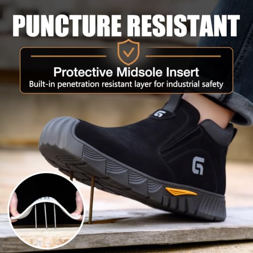 Image of GLANOUDUN Welding Work Boots for Men Slip on Steel Toe Shoes for Men Indestructible Steel Toe Boots Welder Men's Working Shoes Fireproof Safety Footwear for Construction Men's Work & Safety Footwear
