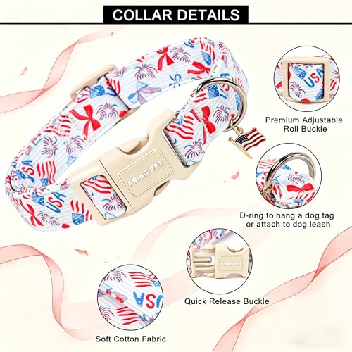 Image of ARING PET 4th of July Dog Collar, Cute Patriotic American Flag Doggy Collars for Puppy Small Medium Large Boy Girl Dogs Pet, for Independence Parades Outdoor Walking Hiking Picnic Daily Photos, XL