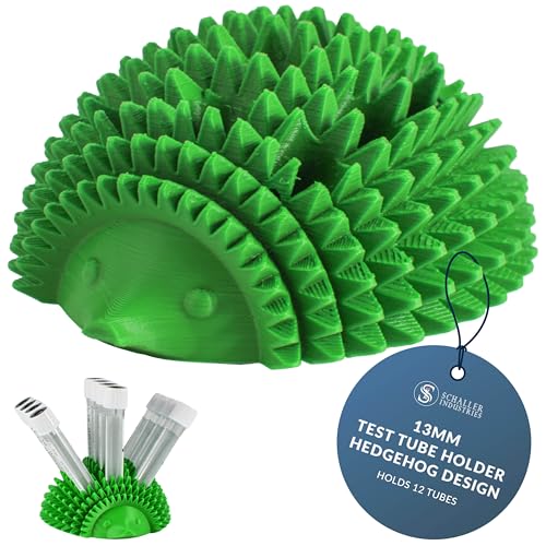 Image of S I Schaller Industries Hedgehog Test Tube Holder, 13mm - Veterinary Blood Test Tube Rack, Holds 12 Vials, Compact Fun Design Organizer for Veterinary and Research Lab Use - Green