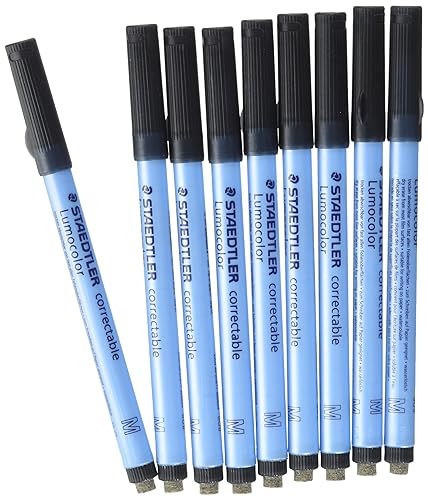 Staedtler Lumocolor Correctable 305 - Feutre Non Permanent Effaçable À Sec Pointe Moyenne 1 Mm Noir, lot de 10