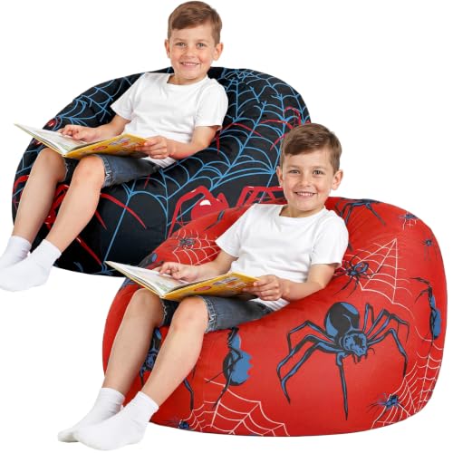 Boao Stuffed Animal Storage Bean Bag Chair Cover (No Filler) Washable Canvas Beanbag Chair Bean Bag Cover with Zipper for Organizing Plush Toy or Textile Sack Beanbag(2 Pcs Spider 27 Inches)