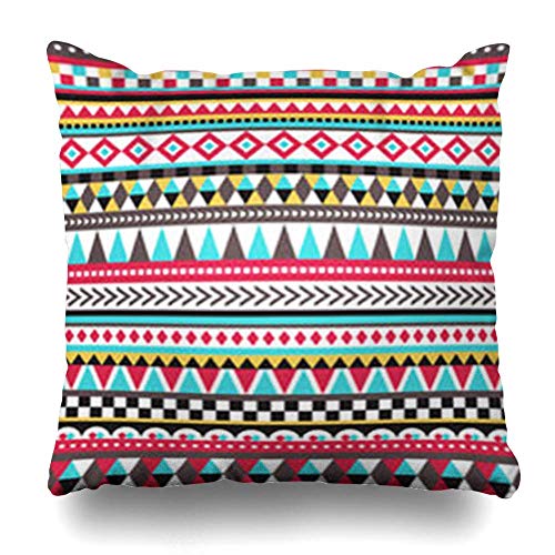 Klotr Fundas para Almohadas Peru Stripe Tribal Geometric Pattern Ethnic Striped Abstract American Apache Aztec Indigenous Pillowcase Square Size 18 X 18 Inches Home Decor Cushion Cases