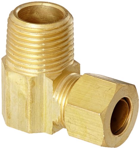 Anderson Metals - 50069-0606 50069 Brass Compression Tube Fitting, 90 Degree Elbow, 3/8" Tube OD x 3/8" NPT Male Pipe