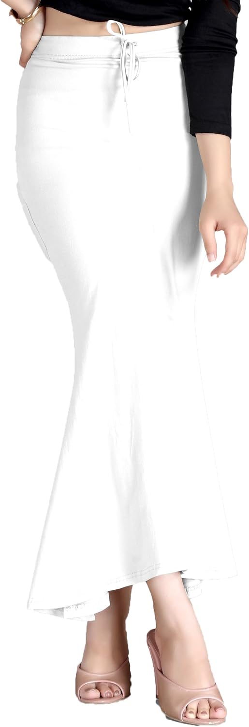 Chandrakala Cotton Saree Shapewear for Women Seamless Stretchable Mermaid Sari Shaper Petticoat Girls Ivory White,X-Large (S117WHI5)