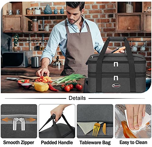 Ghvyennttes Double Insulated Casserole Carrier, Expandable Casserole Carriers For Hot Or Cold Food, Large Capacity Food Carrier For Parties, Picnic, Travel, Fits 9"X13" And 11"X 15" Baking Dish, Grey #TOP5